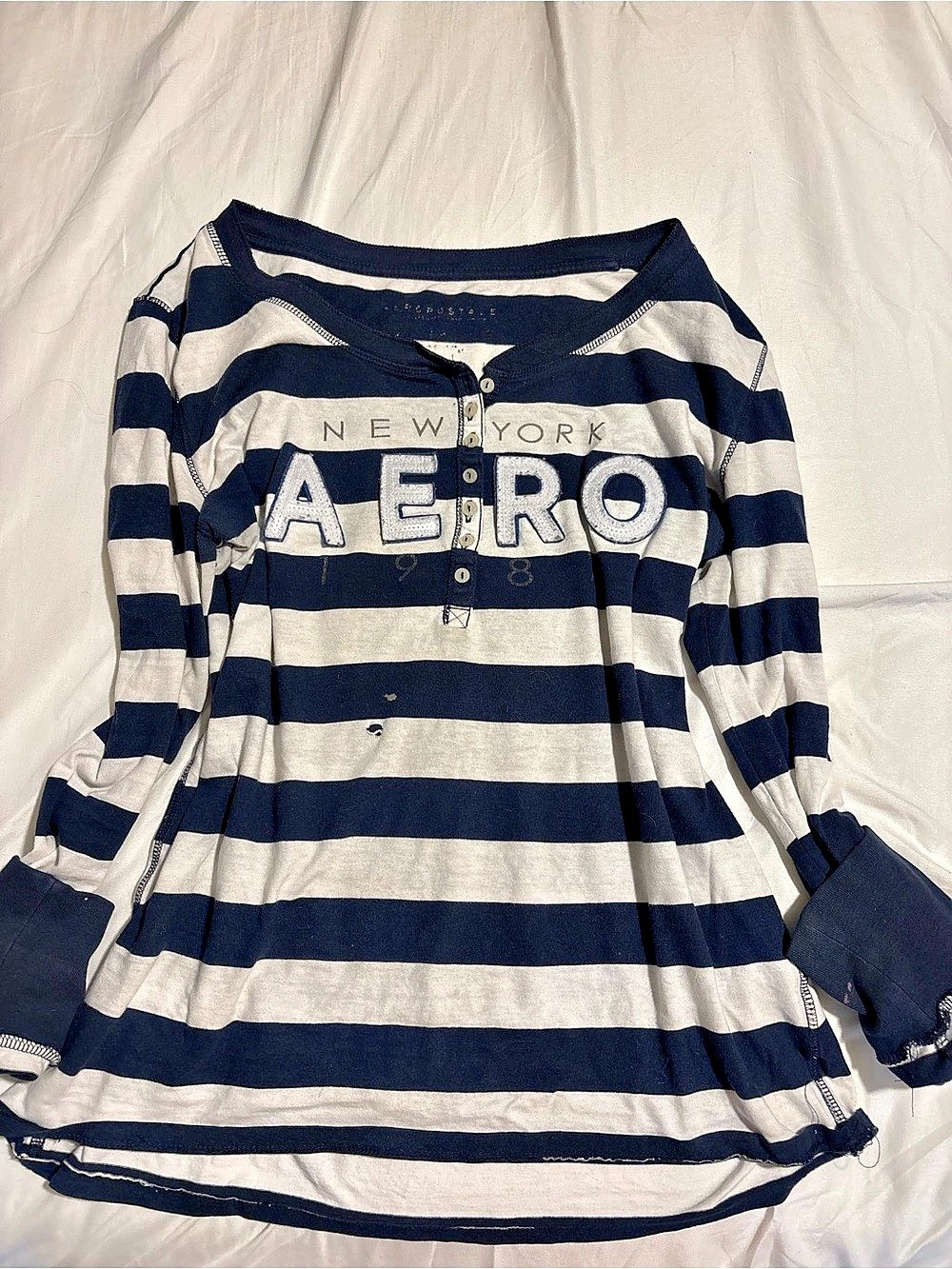 AEROPOSTALE Striped Long Sleeve Top in Blue & White Size Medium